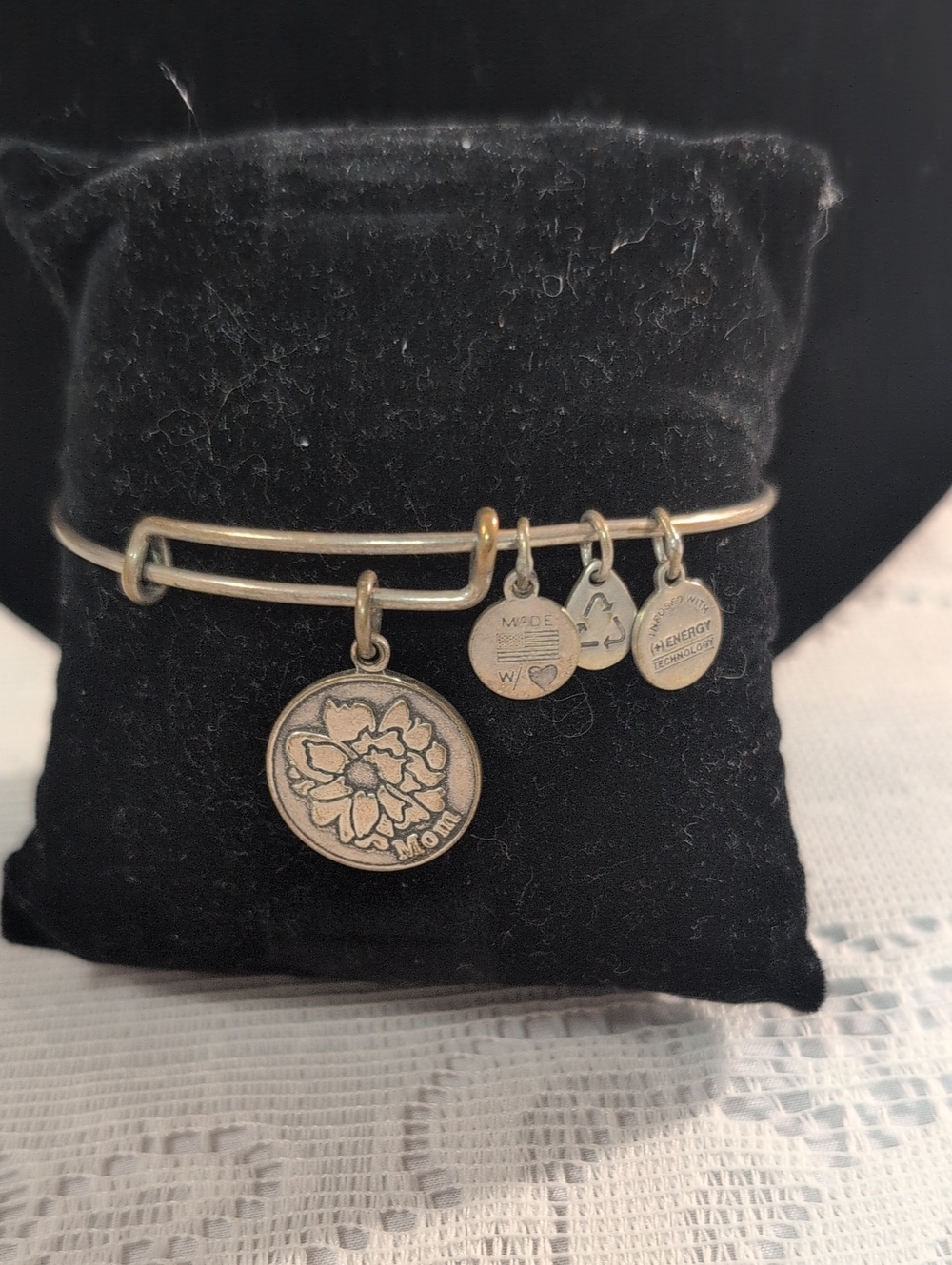 Alex and Ani "Because I Love You" Mom Peony Charm Bangle – Distressed Rafaelian